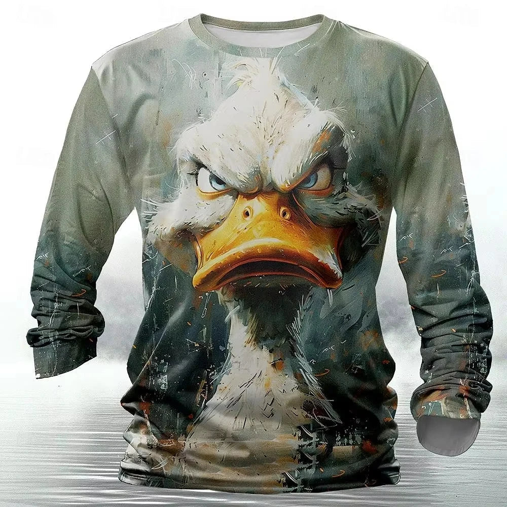 Black long sleeve streetwear t-shirt by FitiqueFit featuring a bold 3D animal print design for urban style.