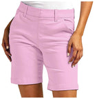 Women's summer stretch hiking shorts by Plush Fashion Hub, casualwear with a comfortable fit and breathable fabric, shown on a model.