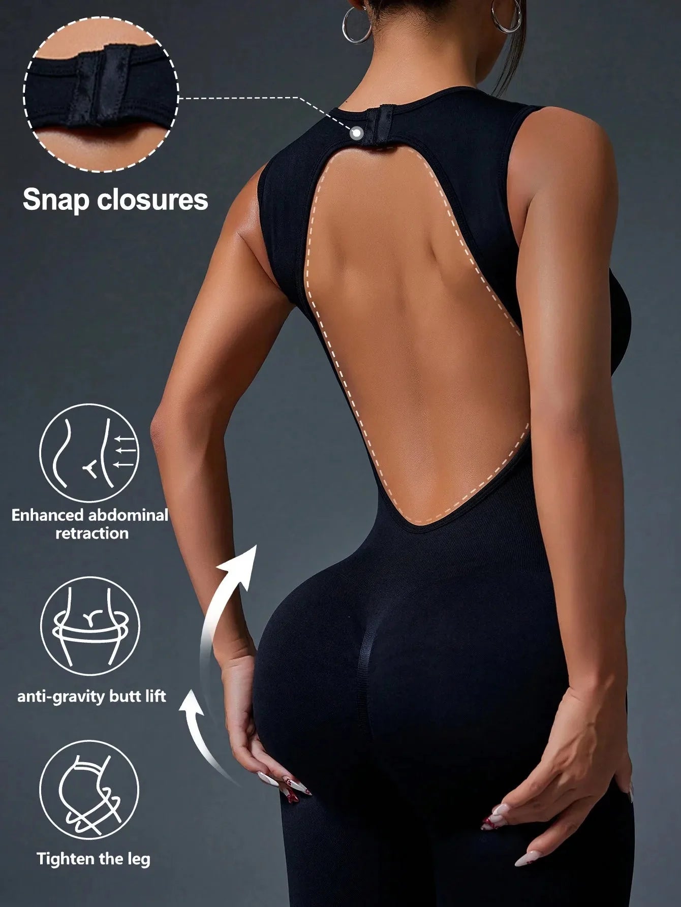 Seamless sleeveless yoga jumpsuit by Plush Fashion Hub featuring a front zipper closure and form-fitting activewear design.