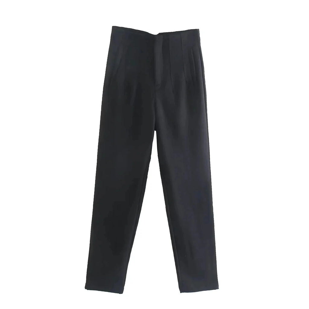 Women’s high waist slim trousers in casualwear style from Plush Fashion Hub, shown in a neutral color with a fitted silhouette.