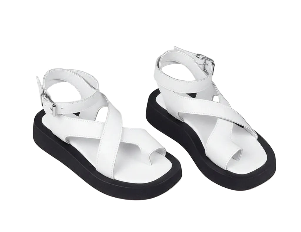 Genuine leather clip toe summer Roman muffin sandals for women, featuring a stylish design with open toe and comfortable sole.