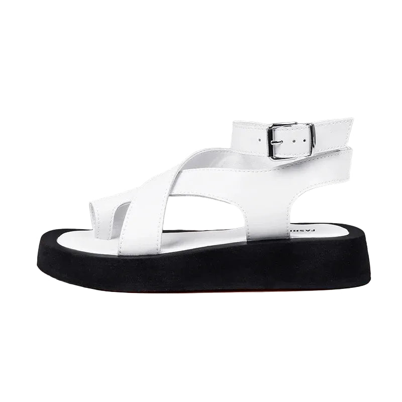 AIYUQI women's genuine leather summer clip toe sandals with Roman-inspired design, Muffin style, by Plush Fashion Hub.