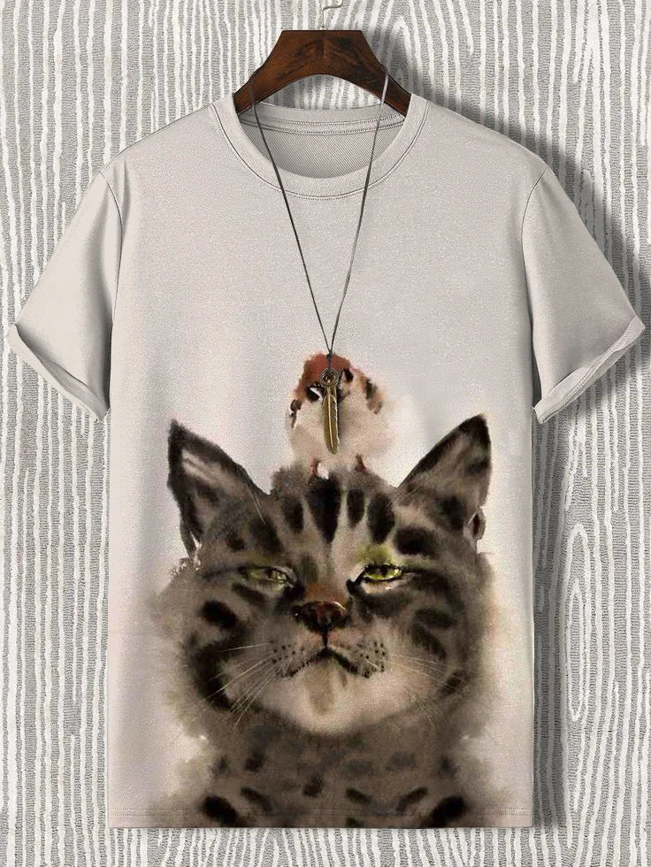 Samurai Cat graphic T-shirt by FitiqueFit featuring Japanese-style 3D print on men's streetwear tee.