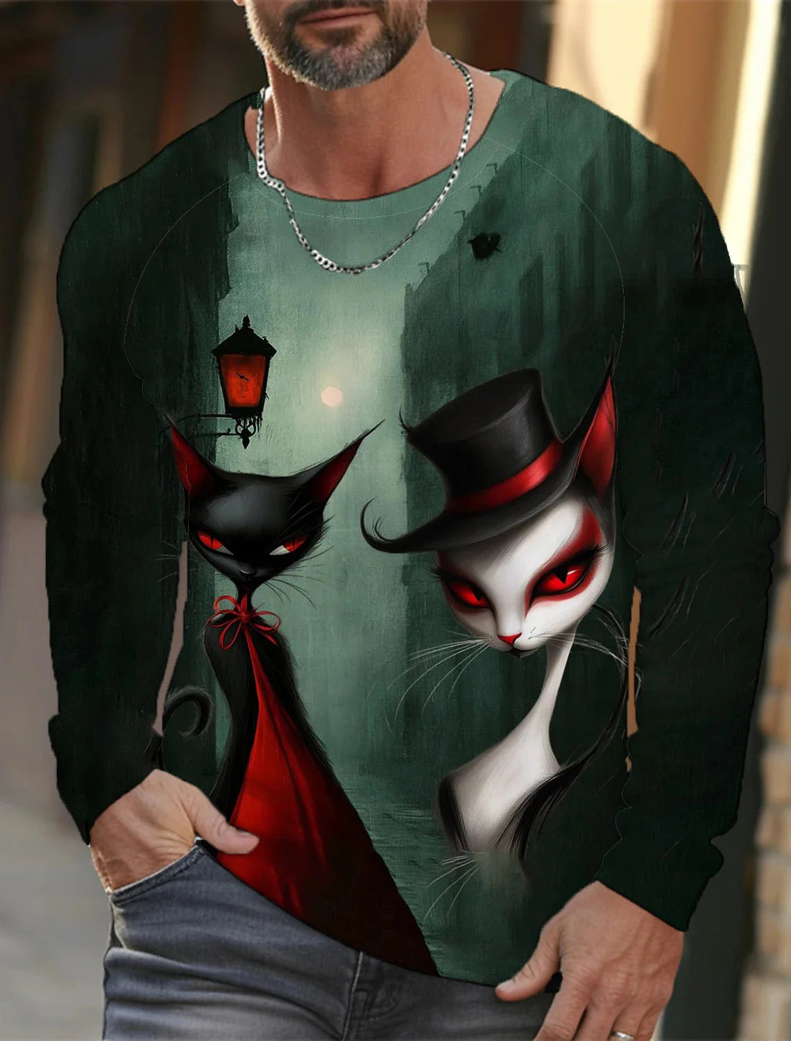 Long sleeve T-shirt with tiger 3D animal print from FitiqueFit's streetwear collection, featuring vibrant animal graphics and stylish design.