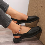 Leather toe cap sandals for women by Plush Fashion Hub, flat square toe summer beach slippers with anti-slip soles and retro style.