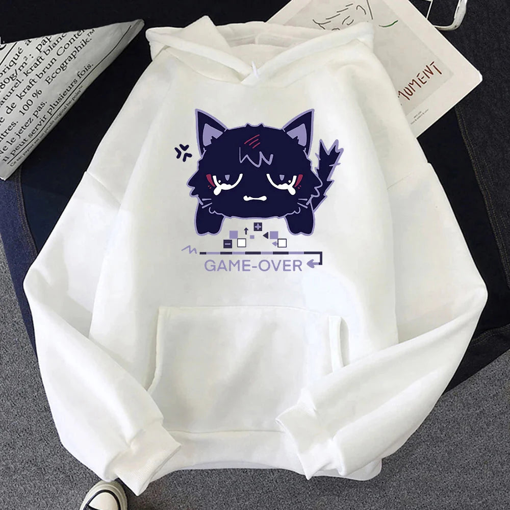 Genshin Impact Scaramouche cat hoodie by FitiqueFit featuring a character design with a comfortable streetwear style and colorful details.