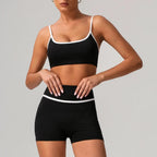Black seamless yoga set by Plush Fashion Hub featuring high waist and hip-lifting design, ideal for activewear and workouts.