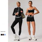 Black seamless yoga set by Plush Fashion Hub featuring high waist and hip-lifting design, perfect for activewear workouts.