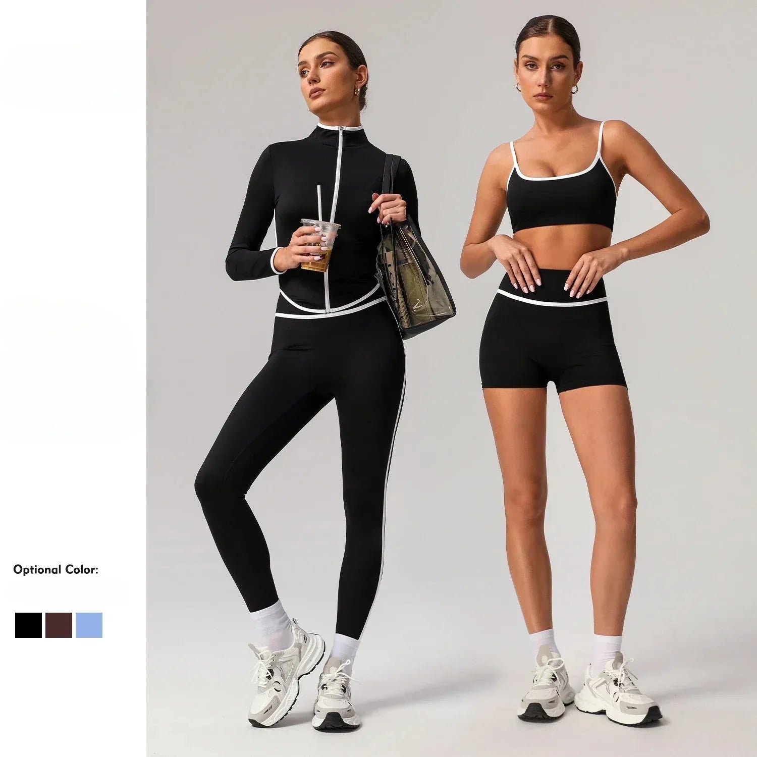 Black seamless yoga set by Plush Fashion Hub featuring high waist and hip-lifting design, perfect for activewear workouts.