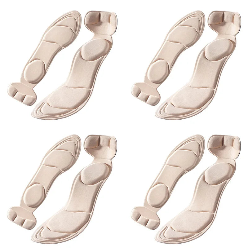 Plush Fashion Hub memory foam insoles for women's high-heel shoes, anti-slip, breathable, cutable, with heel protection and massage features.