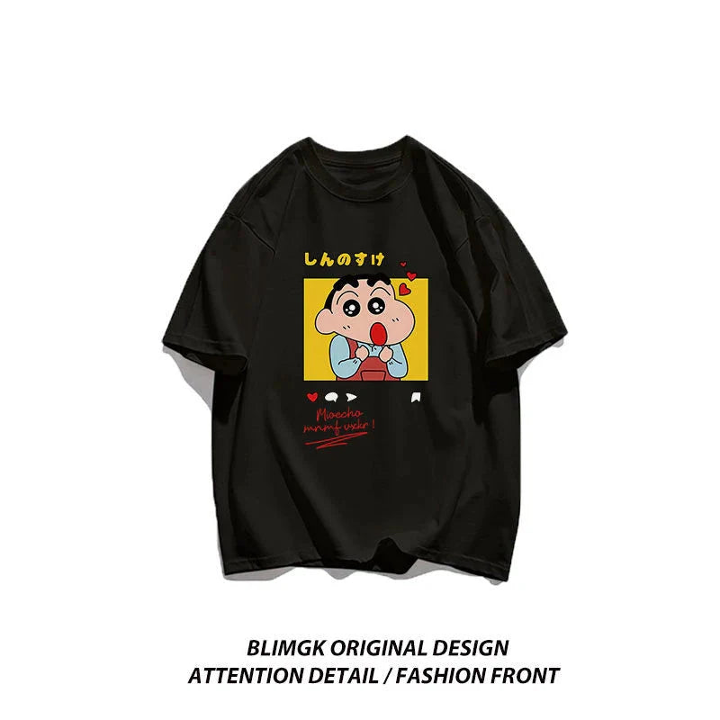 Crayon Shin-chan "Beloved Woman" cotton T-shirt in streetwear style, featuring playful anime design by FitiqueFit.