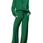 Women two-piece sweatshirt and wide-leg pants set from Plush Fashion Hub, casual loungewear with comfortable fit.