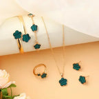 Plum Blossom Plant five-leaf necklace and earring set by Plush Fashion Hub featuring delicate floral jewelry with plum blossom design.