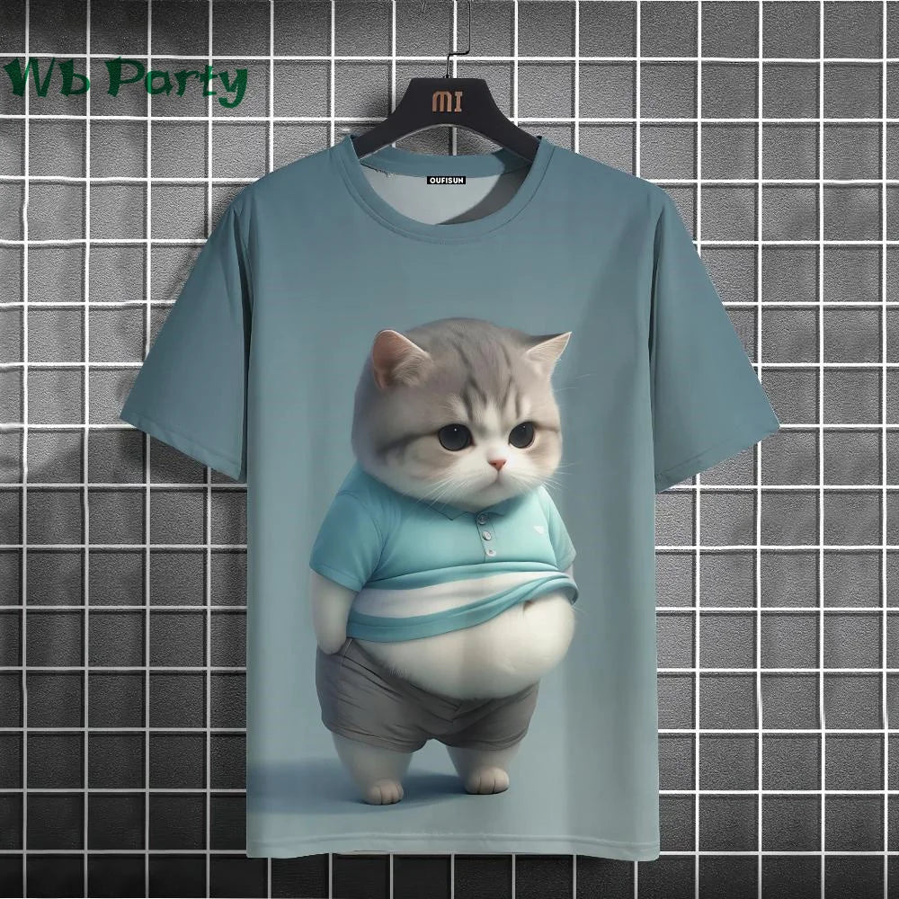 Streetwear Cat Print T-shirt by Plush Fashion Hub featuring vibrant Y2K graphic design on soft fabric.