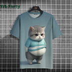 Streetwear Cat Print T-shirt by Plush Fashion Hub featuring vibrant Y2K graphic design on soft fabric.