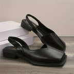 Leather toe cap sandals for women featuring square toes, flat soles, retro style, slip-resistant beach footwear from LadyShow.Store.