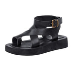 AIYUQI women's genuine leather summer clip toe sandals with a Roman-inspired muffin style, featuring comfortable sole and stylish design