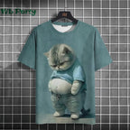 Y2K cat print graphic T-shirt from Plush Fashion Hub, streetwear style with bold feline artwork on soft fabric.