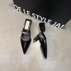 Summer women's slip-on mules with metal decoration, thick heels, and street style design, featuring comfortable slide footwear by LadyShow.