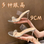 Women crystal gladiator sandals with ankle straps, high heels, hollow-out design, closed toe stilettos, stylish party shoes.