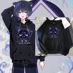 Genshin Impact Scaramouche cat hoodie from FitiqueFit, featuring a stylish streetwear design with Scaramouche character and cat graphics.