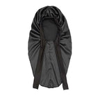 Women’s satin sleeping bonnet with long tail braid design, soft head cover for sleep, shower, sauna, and bath by Plush Fashion Hub.