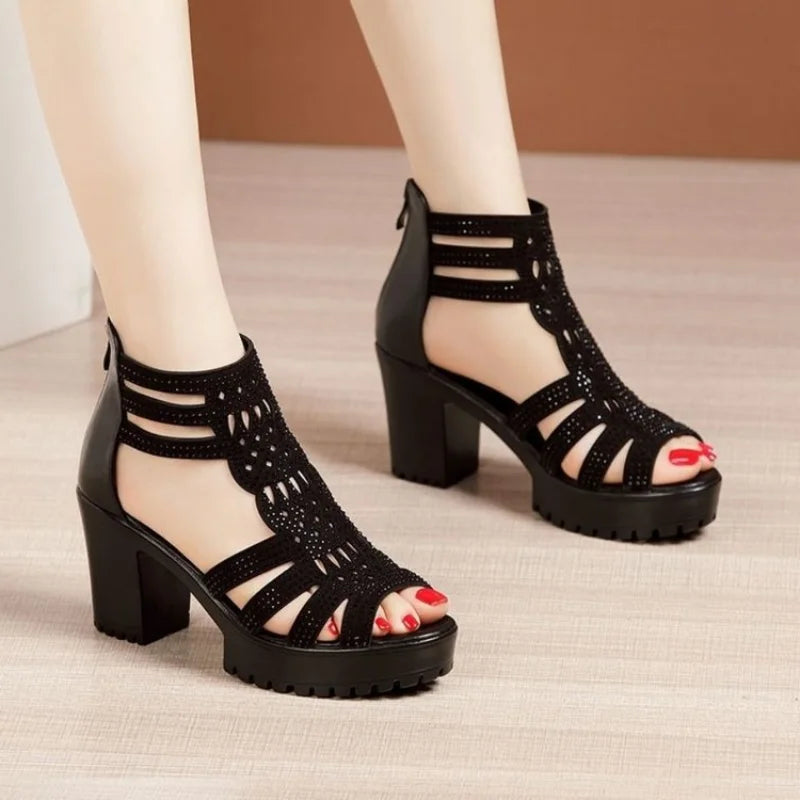 Women's fish mouth wedge sandals with open toe, hollow out design, anti-slip sole, casual low heel, LadyShow.Store footwear.