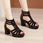 Women's fish mouth wedge sandals with open toe, hollow out design, anti-slip sole, casual low heel, LadyShow.Store footwear.