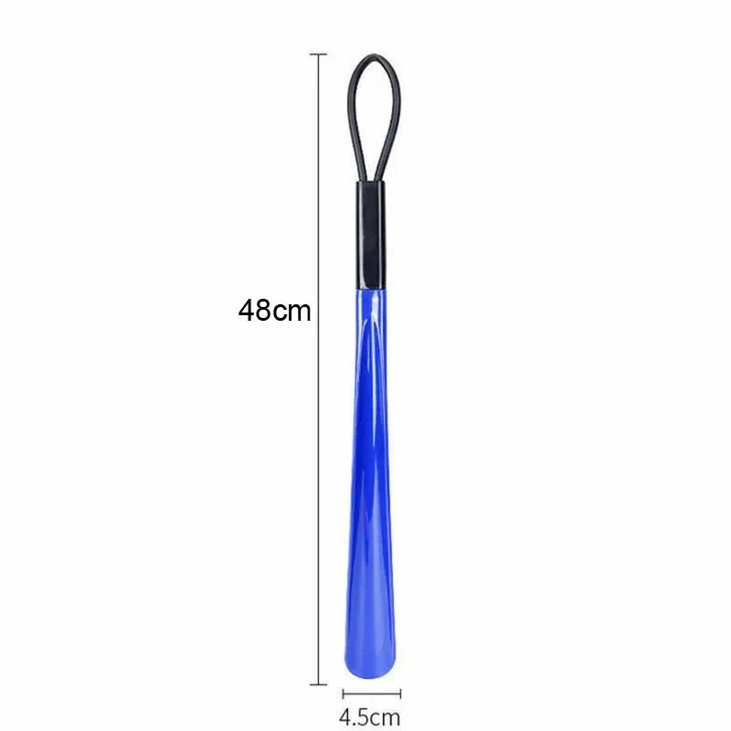 Flexible plastic shoe horn from Plush Fashion Hub, extra long and durable, ideal for pregnant women and shoe assistance.