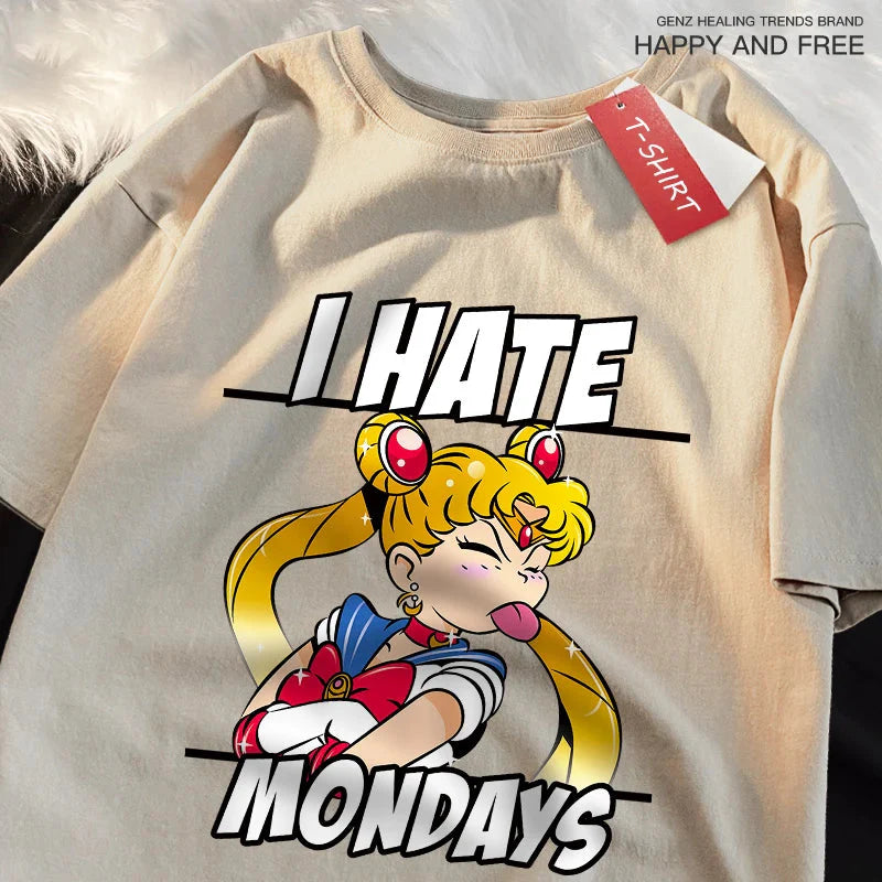 Playful Sailor Moon graphic T-shirt featuring a tongue-out anime design, stylish streetwear from Plush Fashion Hub.