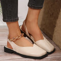 Leather toe cap sandals for women with square toes, flat bottom, anti-slip soles, retro style, beachwear, by LadyShow.