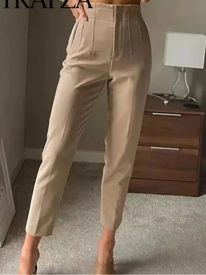 Women’s high waist slim casual trousers by Plush Fashion Hub, showcasing a fitted design with a stylish, modern look.