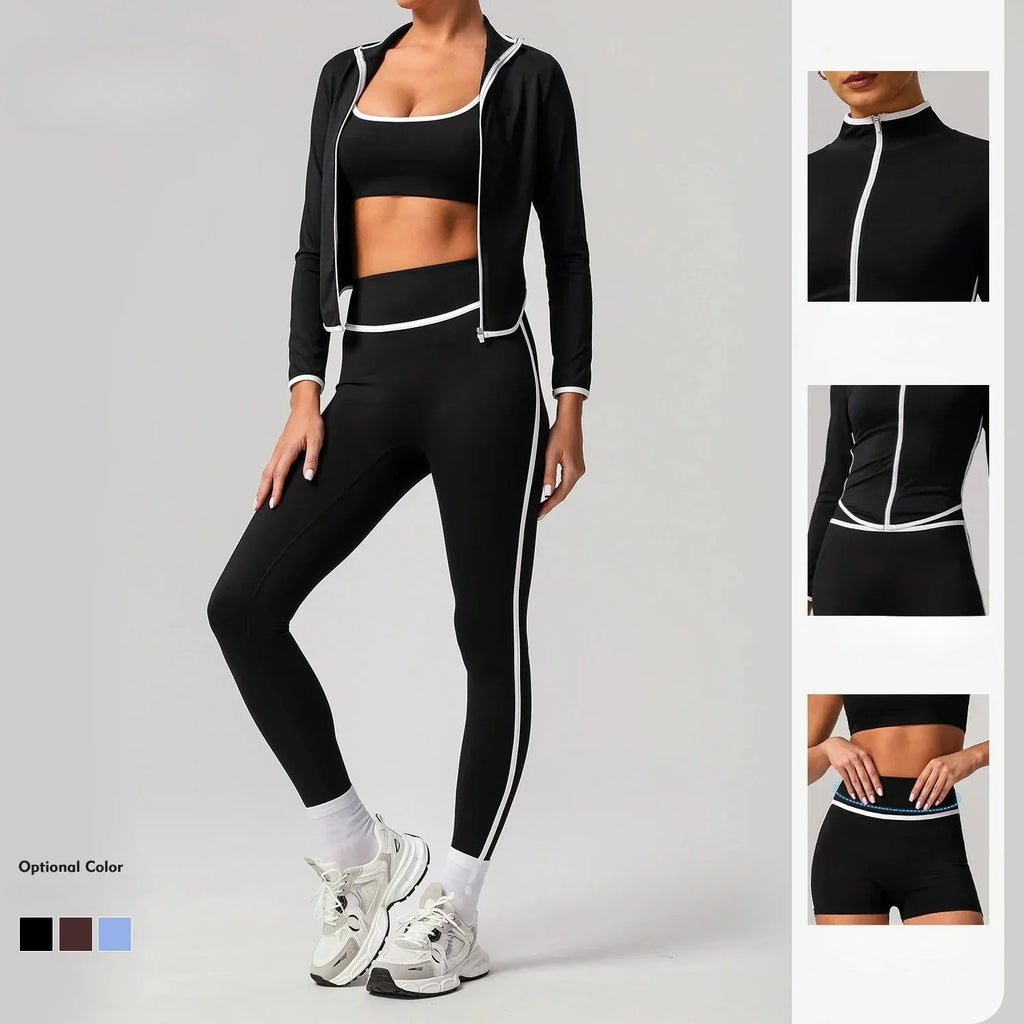 Black seamless yoga set by Plush Fashion Hub, high waist leggings with hip-lifting design, perfect for activewear and workouts.