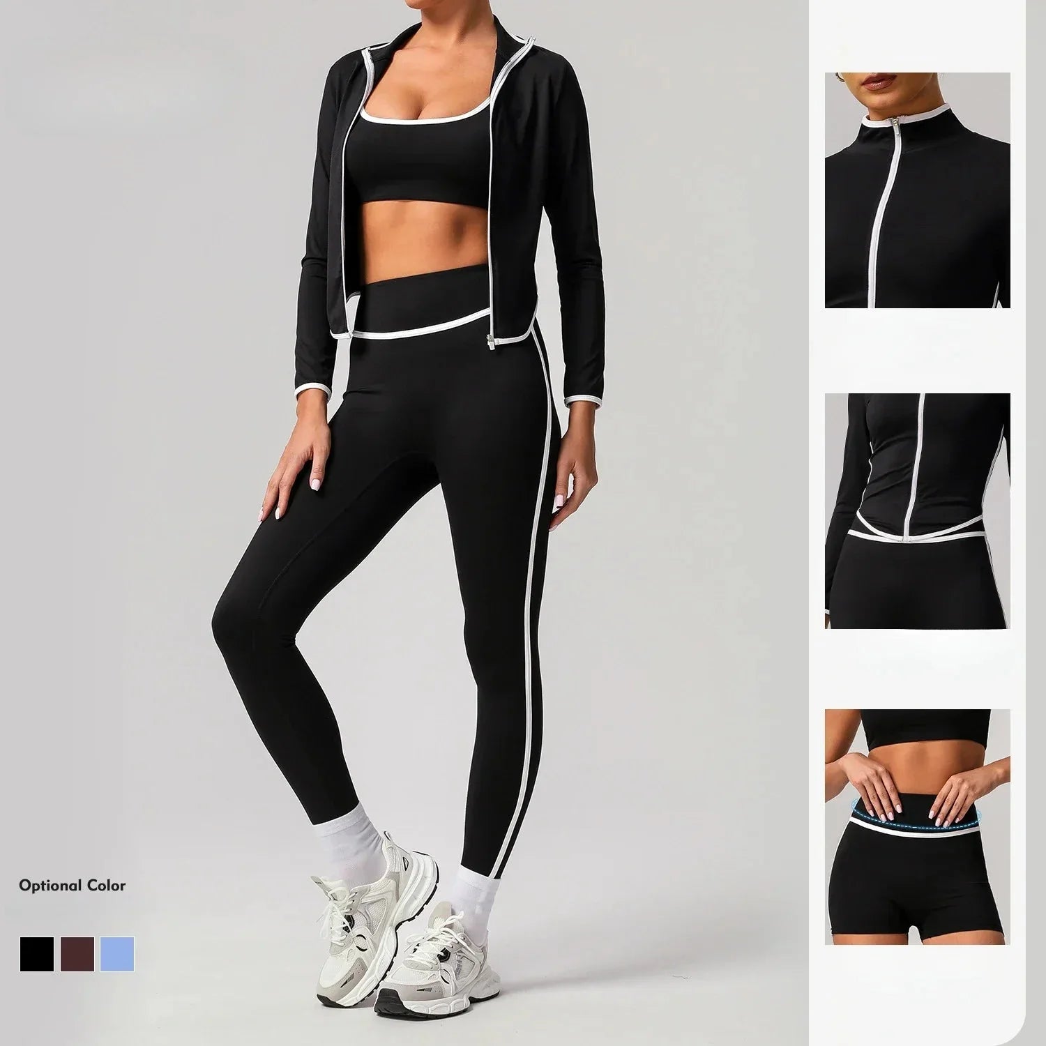 Black seamless yoga set by Plush Fashion Hub, high waist leggings with hip-lifting design, perfect for activewear and workouts.