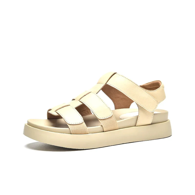 BeauToday women's summer gladiator sandals in calfskin leather with open toe, T-bar strap, and hook-and-loop closure, handmade.