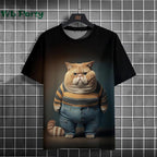 Streetwear Cat Print T-shirt by Plush Fashion Hub featuring bold Y2K graphic design and vibrant street style.