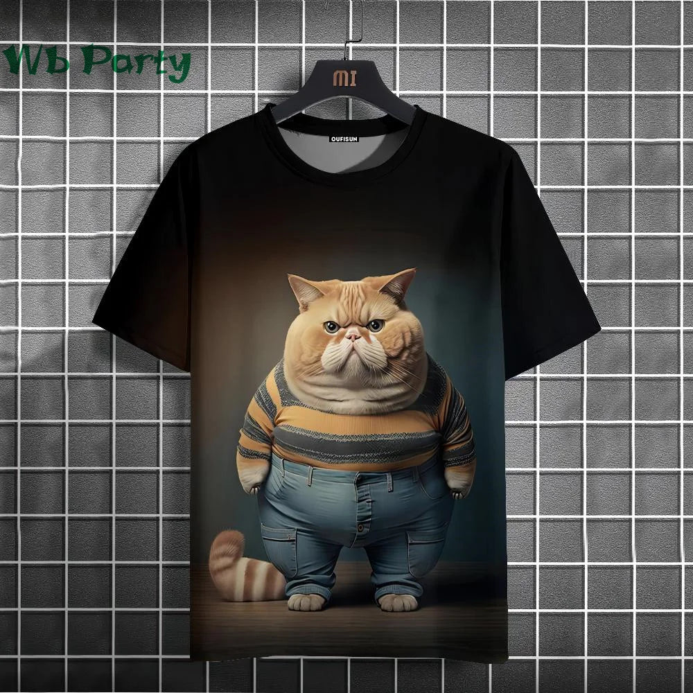 Streetwear Cat Print T-shirt by Plush Fashion Hub featuring bold Y2K graphic design and vibrant street style.