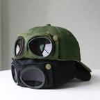 Unisex aviator baseball cap by FitiqueFit with built-in sunglasses, summer hat featuring a classic design and adjustable strap.