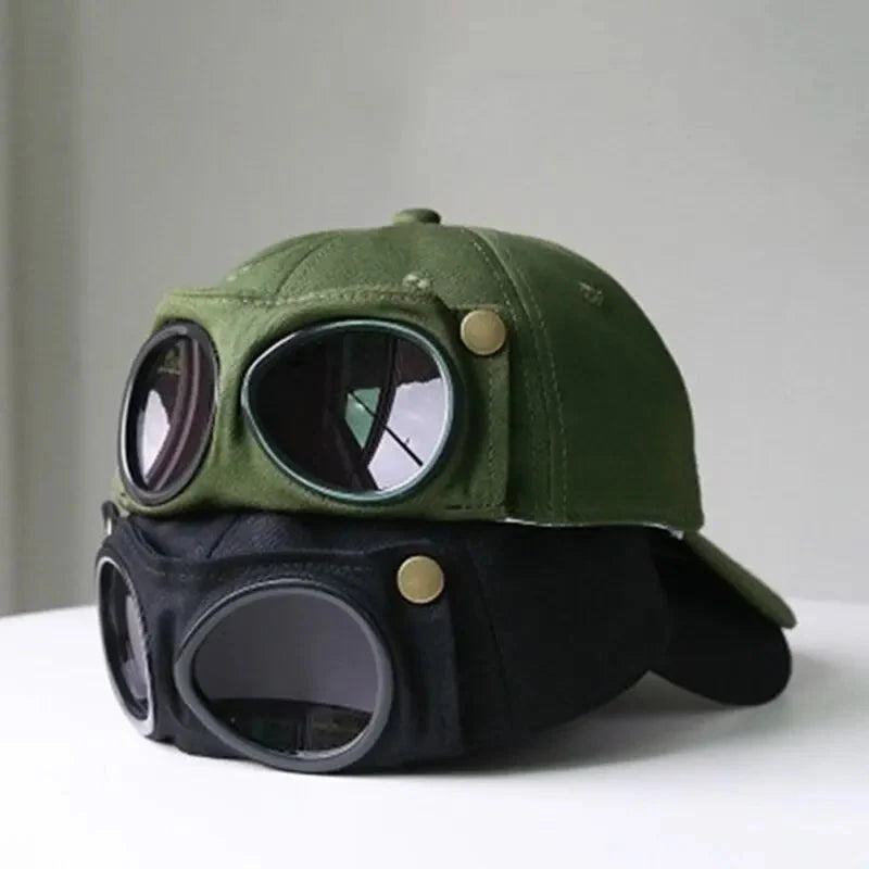 Unisex aviator baseball cap by FitiqueFit with built-in sunglasses, summer hat featuring a classic design and adjustable strap.