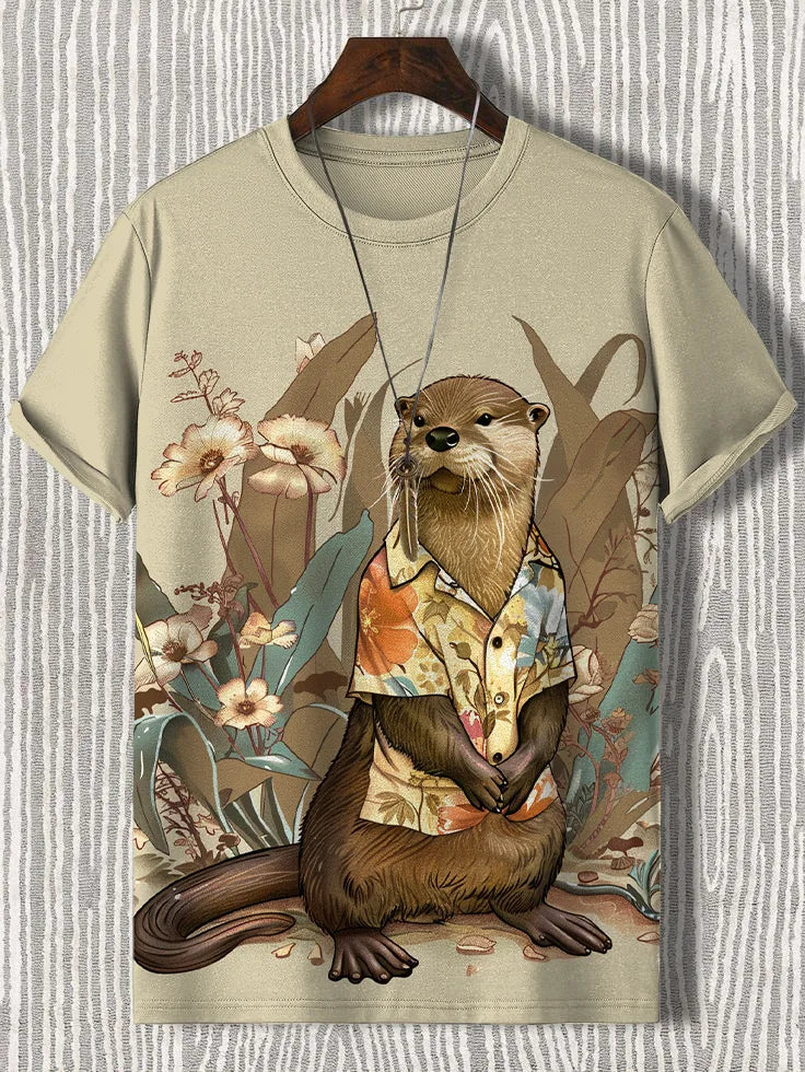 Japanese-style Samurai Cat graphic T-shirt by FitiqueFit, featuring a 3D print design on a men's streetwear tee.