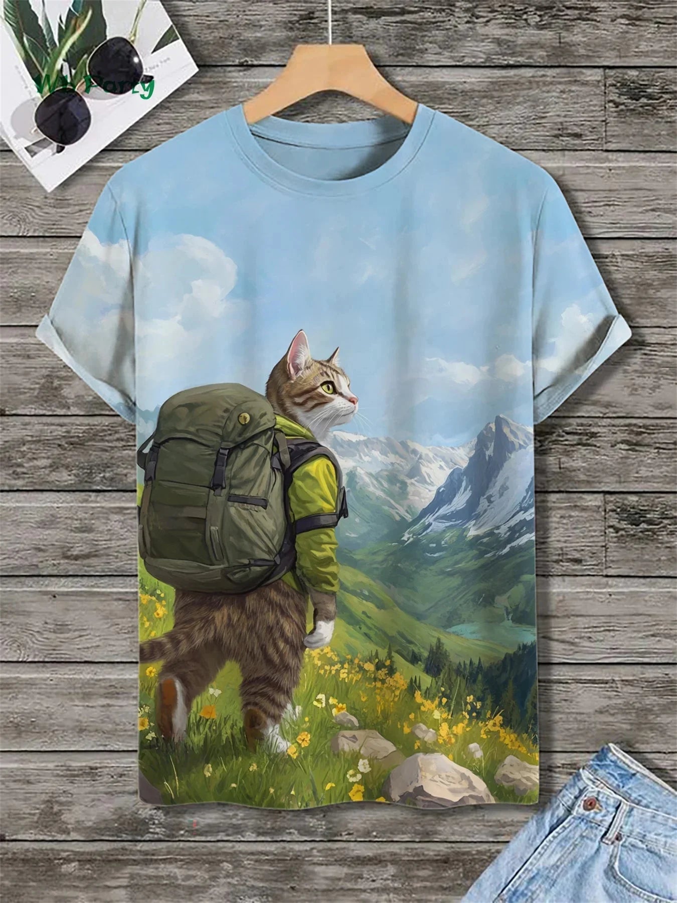3D travel cat print T-shirt from Plush Fashion Hub, playful summer streetwear with vibrant feline design on soft fabric