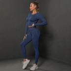 Women's seamless long sleeve yoga top by Plush Fashion Hub, shown in a close-up of the soft, fitted activewear fabric.
