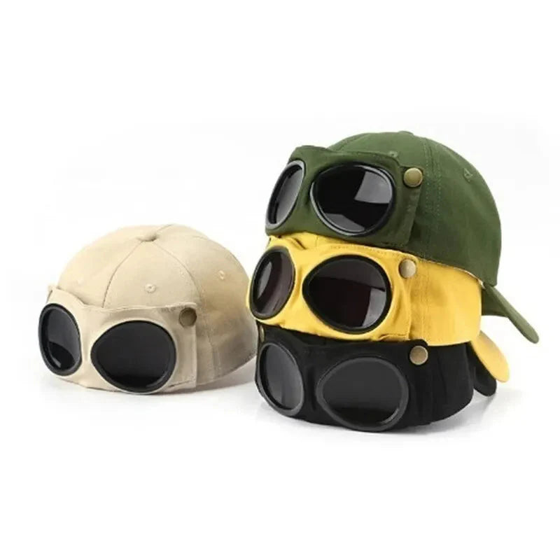 Unisex aviator baseball cap by FitiqueFit with built-in sunglasses, summer hat featuring a stylish, practical design for sunny days.