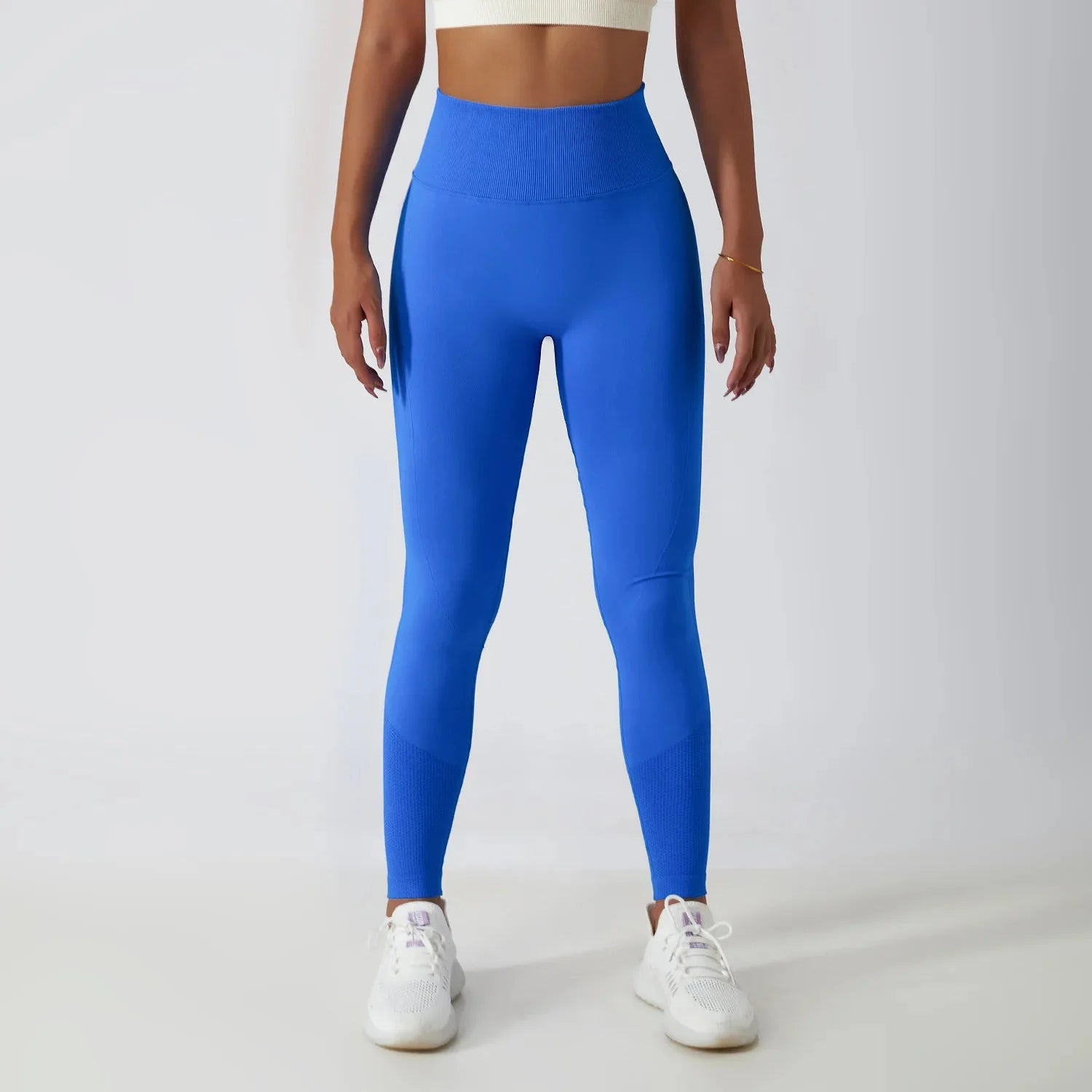 Seamless ribbed FitiqueFit yoga leggings with tummy control, featuring a stretchy, form-fitting activewear design for comfort and support.