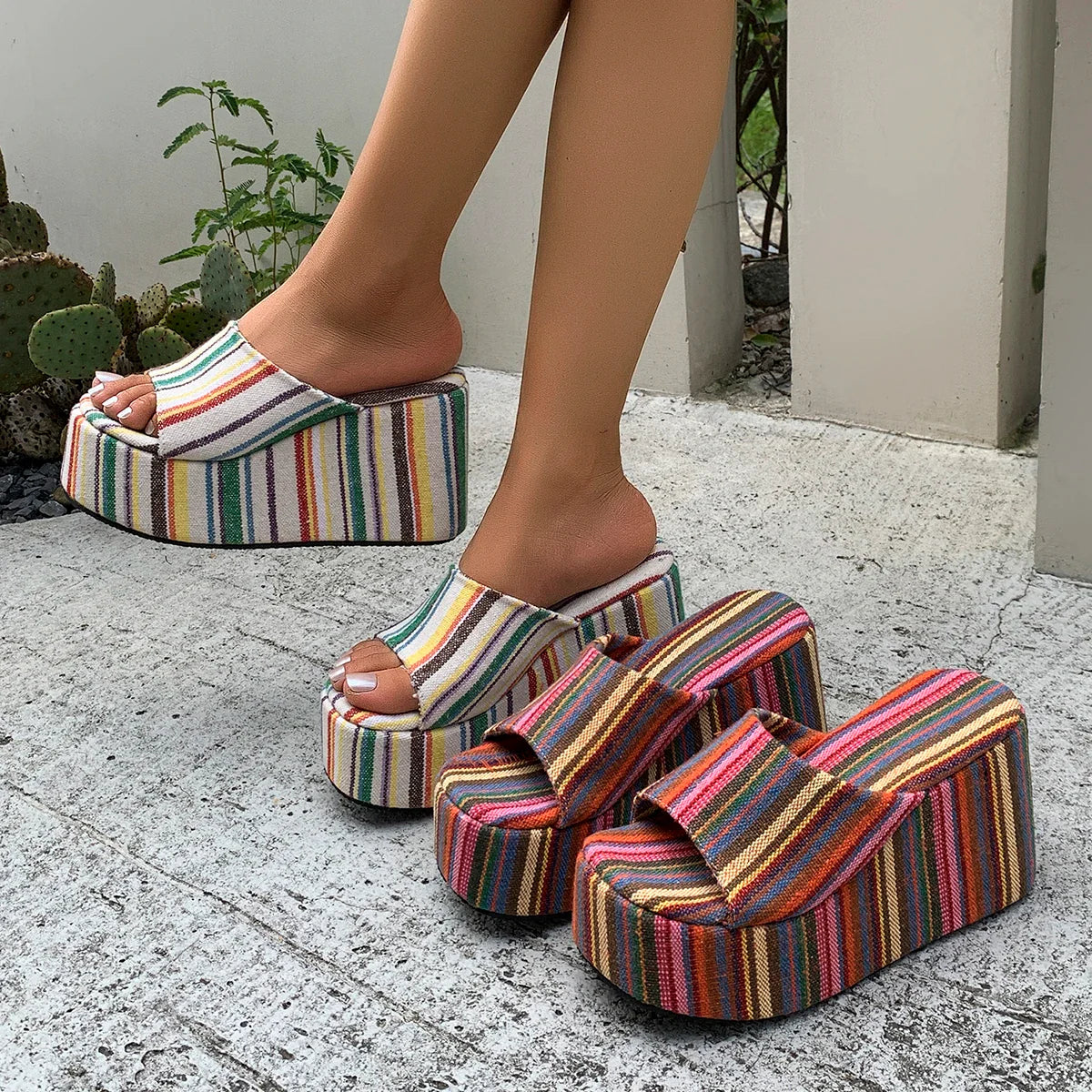 Women’s summer wedges sandals by Plush Fashion Hub featuring high heels, open toe design, and platform sole.