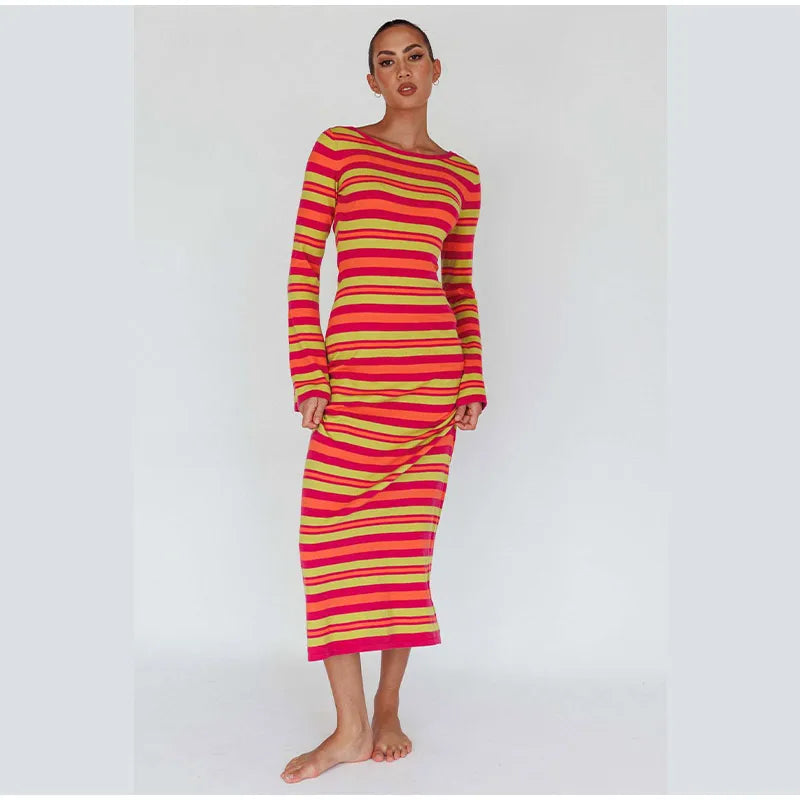 Elegant black fashion long sleeve maxi dress by eprolo, flowing fabric and fitted waist, perfect for stylish formal or casual wear.