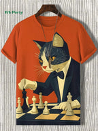 Bright 3D travel cat print T-shirt from Plush Fashion Hub, featuring playful summer streetwear style with vibrant feline design.