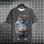 Y2K cat print graphic T-shirt from Plush Fashion Hub, stylish streetwear with colorful feline design on soft fabric.
