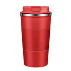Stainless steel insulated travel mug with double-layer design and leak-proof lid, ideal for sports and outdoor use.