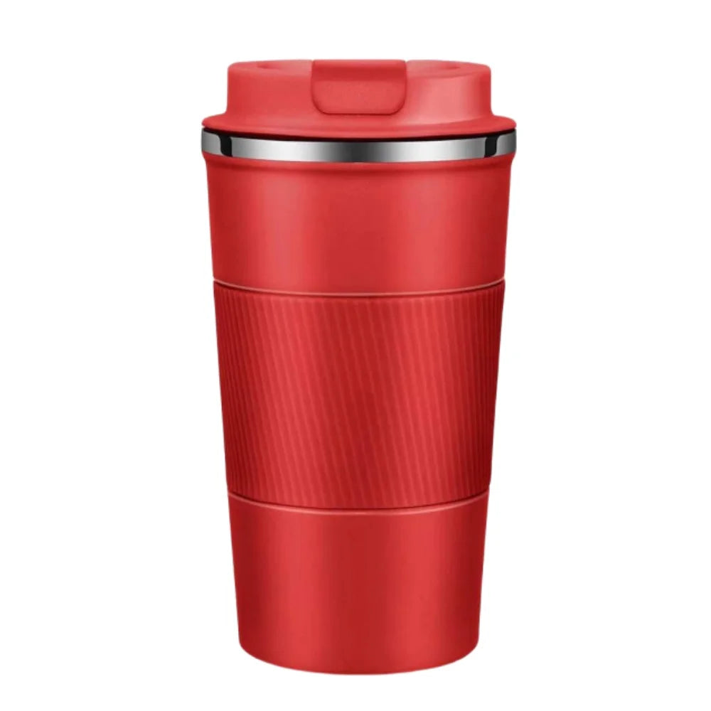 Stainless steel insulated travel mug with double-layer design and leak-proof lid, ideal for sports and outdoor use.